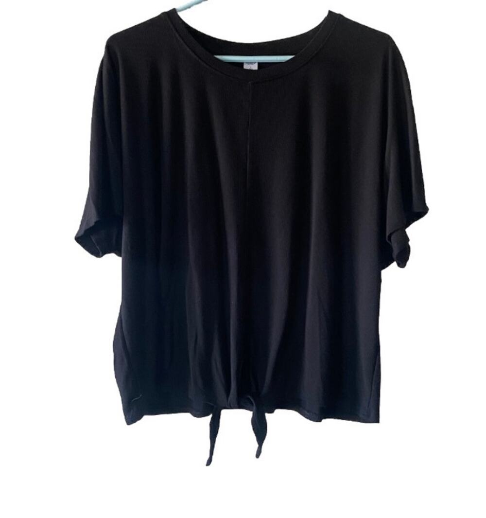 Old Navy Active Black Oversized Ribbed Knot Front Active Top- Large TALL